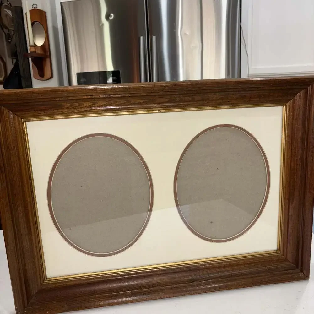 Vintage Wooden Double Oval Photo Frame with Gold Tone Detail 24”x17”